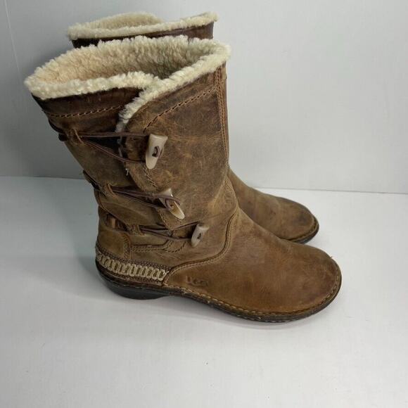 Ugg Kona 5156 Boots Women’s Size 7 Chestnut Suede Leather Shearling Toggle Boots - Picture 1 of 9